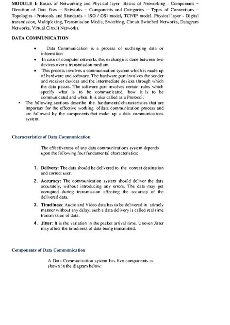 CN Module 1: Fundamentals of Networking and Data Communication - Studocu