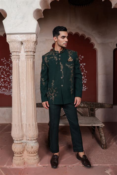 Hunter Green Bandhgala Set | Kushal's