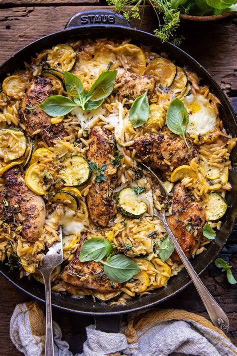 Skillet Garlic Butter Chicken and Zucchini Orzo. - Half Baked Harvest