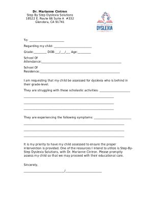 Sample Dyslexia Screening Request Letter for Families Doc Template ...