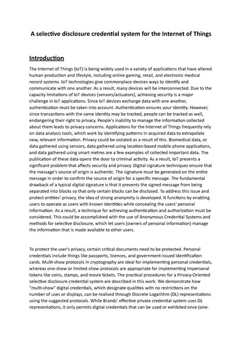 A selective disclosure credential system for the Internet of Things - A ...