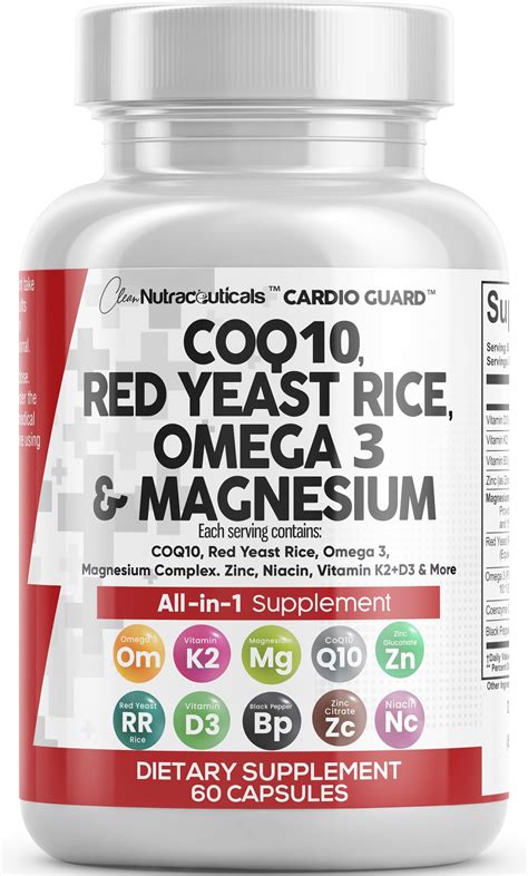 Amazon.com: Clean Nutraceuticals COQ10 200mg Red Yeast Rice Omega 3 Magnesium Complex 500mg ...