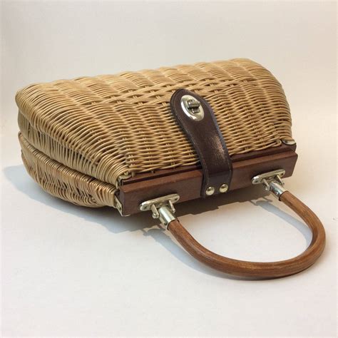 1950s-60s Wicker Handbag with Wood Frame and Handle | Bohème Vintage ...