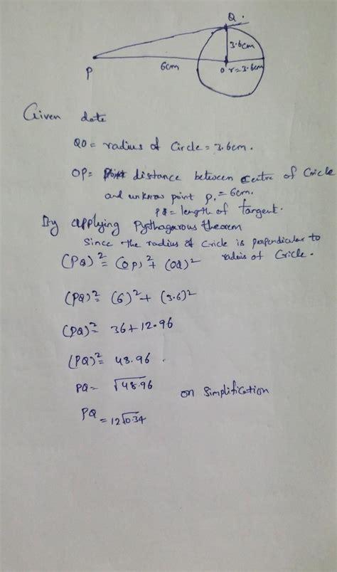 a pair of tangents to a circle of radius 3.6 cm from a point which is ...