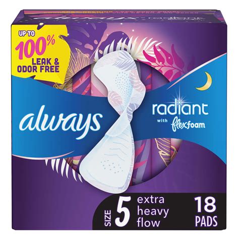 Always Radiant Feminine Pads with Wings, Size 5, Extra Heavy Overnight ...