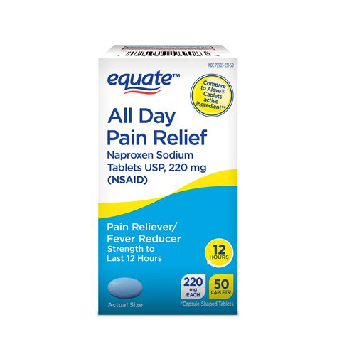 Equate Pain Relief Naproxen Sodium Caplets 220 mg, 50 Count, 12-Hour Adult and Child 12 ...
