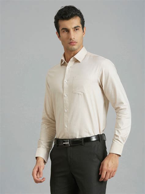 Men's Pure Cotton Dobby Y/D Regular Fit Full Sleeve Formal Shirt - Bei