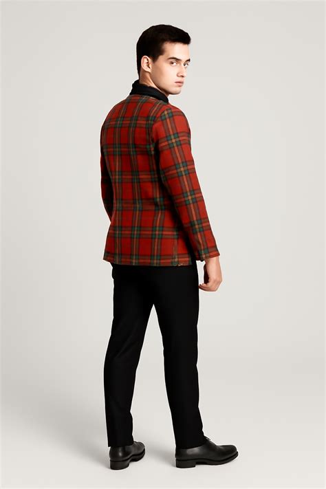 34 Mens Tartan Christmas Plaid Holiday Blazer in Red