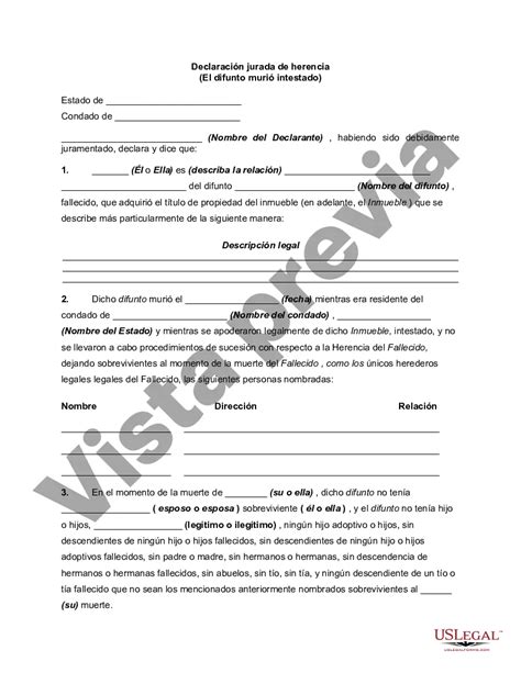Declaración Jurada de Herencia, Pariente Más Cercano o Sucesión ...