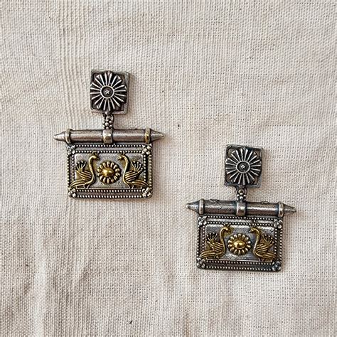 BALAMANI-Silver Tone Peacock Face Tribal German Oxidised Earring ...