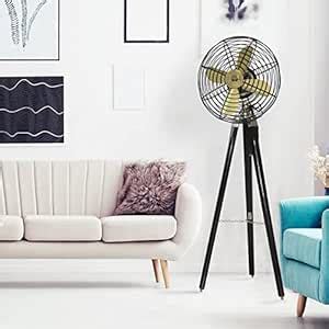 Buy OVERSEAS MART Black Electric Floor Fan With Wooden Tripod Stand ...