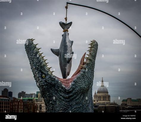 A giant Mosasaurus dinosaur eating a Great White shark was unveiled at ...