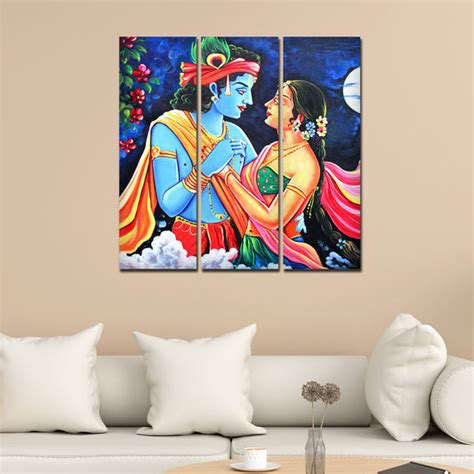 Love of Lord Radha Krishna Canvas Wall Painting Set of 3 Panel – Homcraft