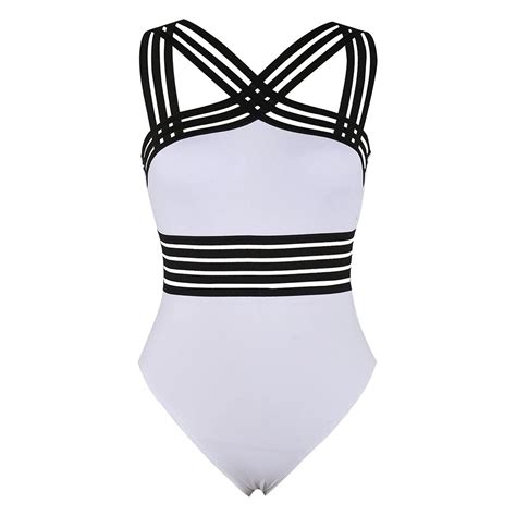 Sexy One-piece Swimsuit, Cross Shoulder Straps Beachwear, Women Solid ...