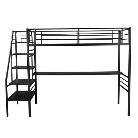 Buy Twin Size Loft Bed, Metal Loft Bed Frame with Desk/Stairs/Full ...