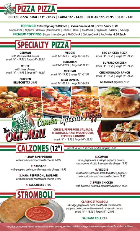 Menu | Old Mill Pizzeria
