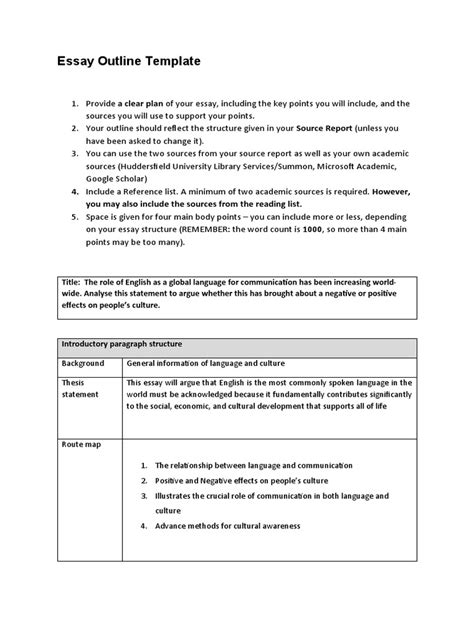 Essay Outline Template - Revised | PDF | Communication | English Language
