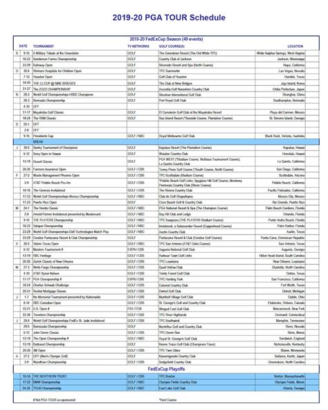 Golf Schedule 的图像结果