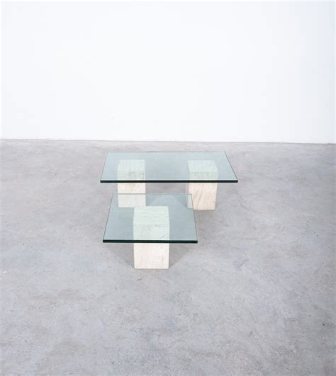 Travertine Tables from Three Blocks with Glass Tops, Italy, circa 1970 ...