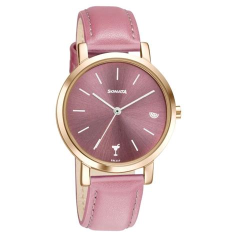 Buy Online Sonata Play Pink Dial Women Watch With Leather Strap ...
