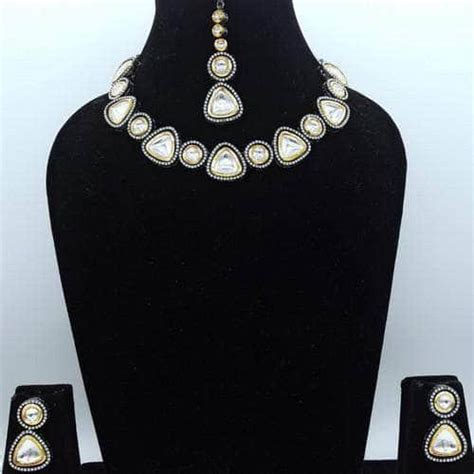 Buy Simple Ad Kundan Dual Tonned Necklace Set Online - Ishhaara