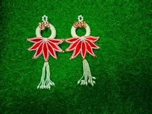RED CRUSH Wood Shubh Labh Lotus Pattern Traditional Hanging Handmade ...