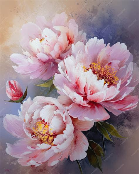 Premium AI Image | A painting of peony flowers pink abstract painting style - painting of peonies