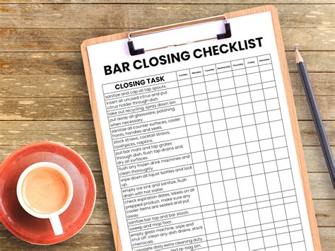 Bartenders Nightly Closing Checklist, Night Routine for Bartenders, Bar ...