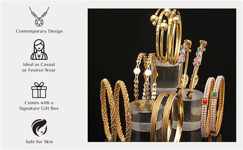 Buy ZENEME Combo Of Victoria Bangle Set, Pearls Bangle Set, Trendy Gold ...