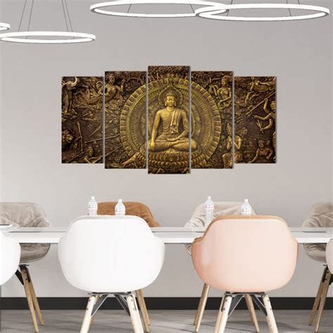 Lord Buddha Vastu 5 Panel Wall Art - Serenity and Enlightenment – Paper ...