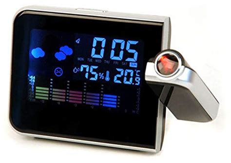 Digital LCD Screen LED Projector Alarm Clock Weather Station : Amazon ...