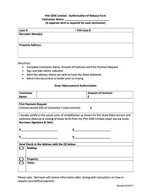 Fillable Online FHA 203K Limited - Authorization of Release Form ...