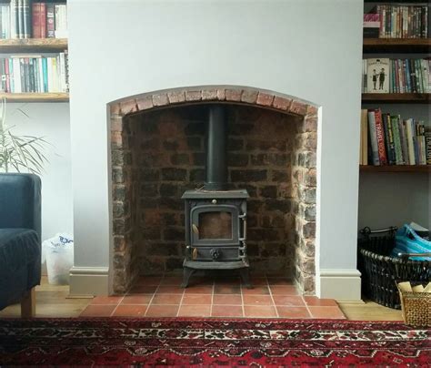 Exposed brick fireplace with quarry tile hearth. Fireplace Hearth Tiles ...