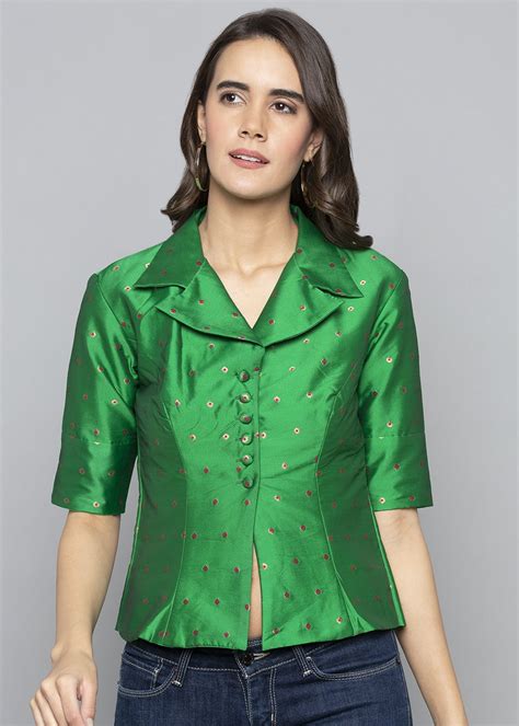 Get Front Slit Detail Contrast Embroidered Blouson at ₹ 1299 | LBB Shop