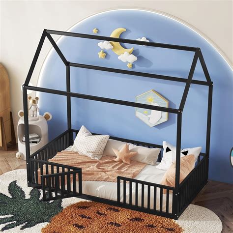 Amazon.com: Bellemave Twin Size Metal House Bed With Door - Montessori ...