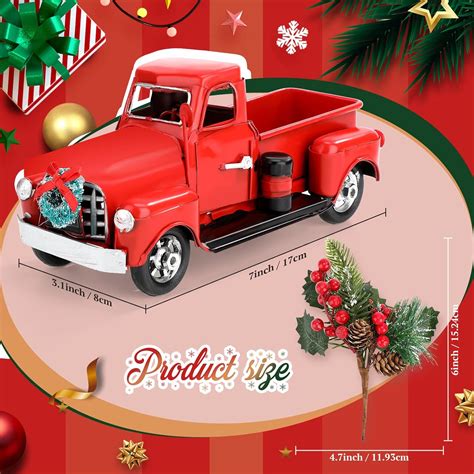 Buy Christmas Vintage Red Truck Decor Farmhouse Metal Pickup Truck ...