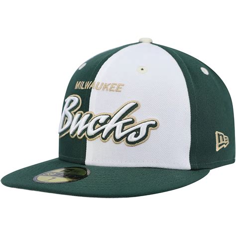 New Era Hunter /White Milwaukee Bucks Script Pinwheel 59FIFTY Fitted ...