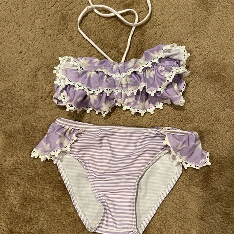 NWT Biscotti purple flower Ruffle bathing suit | Purple bathing suit ...
