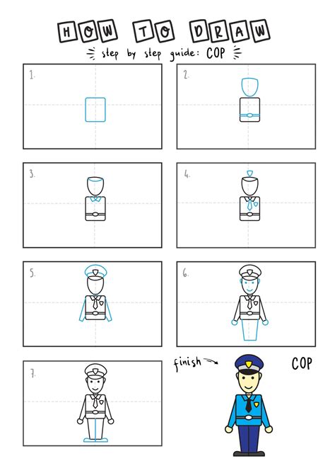 How To Draw an Officer for Young Kids (Cop in Full Uniform) - Rainbow ...