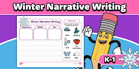Winter Narrative Writing Practice Worksheet for K-1st Grade