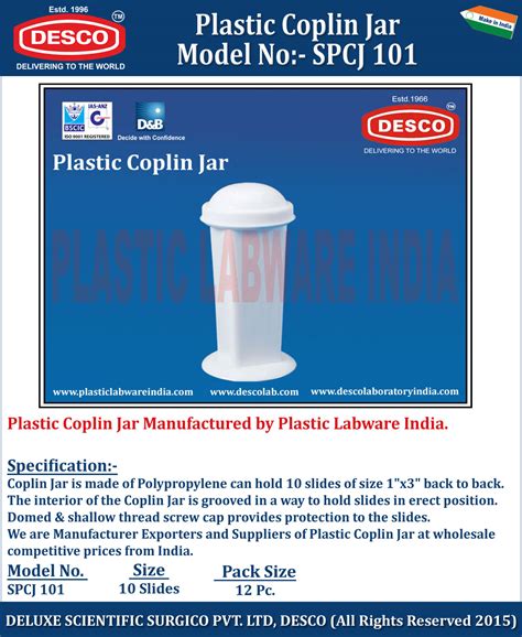 Plastic Coplin Jar - Manufacturers, Vendors and Suppliers India