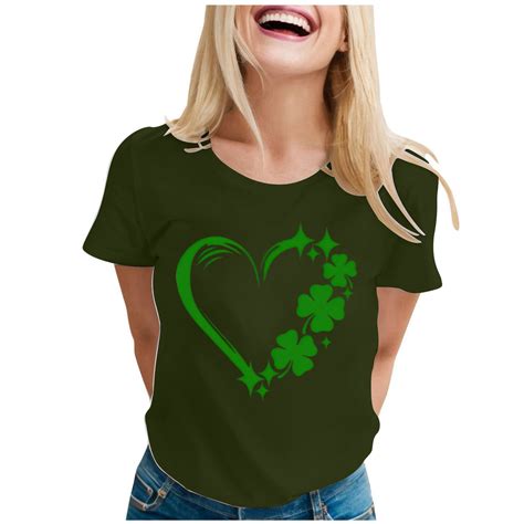 St Patricks Day Shirt Women Cropped Short Sleeve T-Shirts Round Neck Lucky Irish Shirt Saint ...
