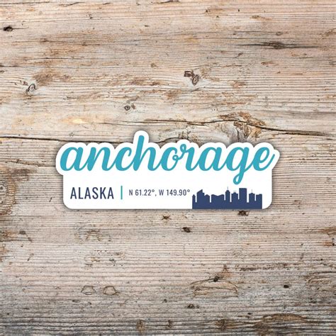Anchorage Alaska Sticker, Modern Script Font With Latitude Longitude ...
