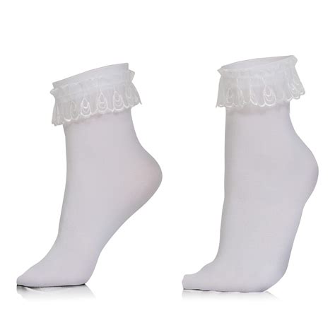 Skeleteen White Ruffled Anklet Socks - Frilly White Opaque Lace Ruffles ...