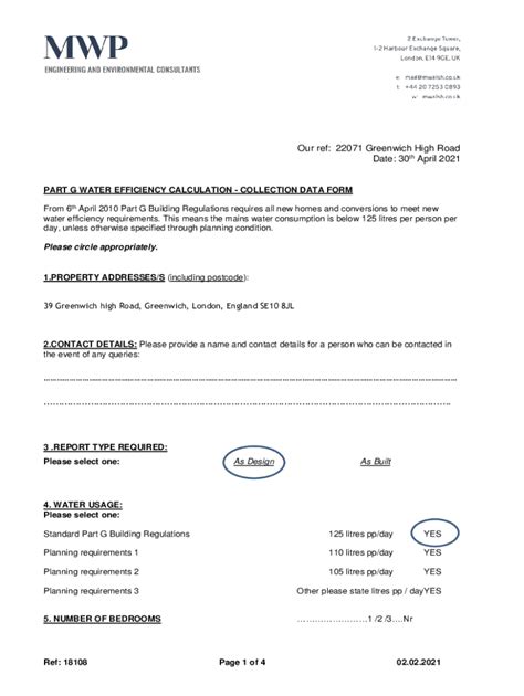 Fillable Online Water Efficiency Calculations (Part G) - ERS - ERS Fax ...