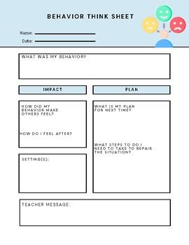 Image result for Behavior Think Sheet