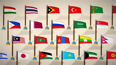 Asia Countries Flags Pack - Toon Style Low Poly Collection