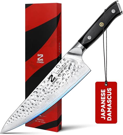 8 Inch Chef Knife, Japanese Damascus AUS-10 Steel Kitchen Knife with Full Tang G10 Handle ...