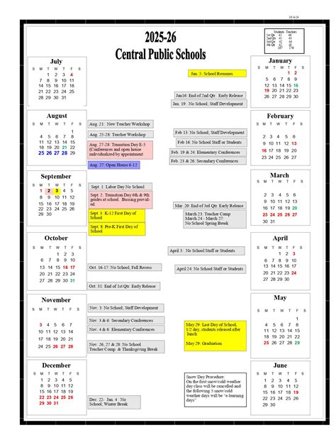 Central Public Schools mn Calendar 25-26 Revised [PDF] - EduCounty