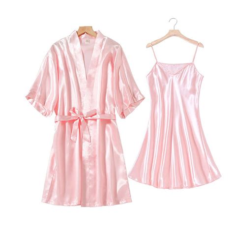 Sokhug Women's Satin Robes Set with Nightgown Silk Kimono Pajamas Set 2 ...